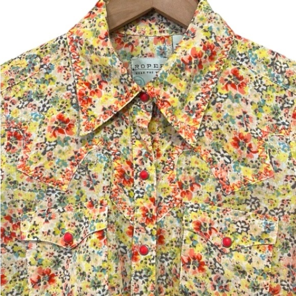 Roper Floral Long Sleeve Snap Front Fitted Top Size XS - Picture 2 of 12